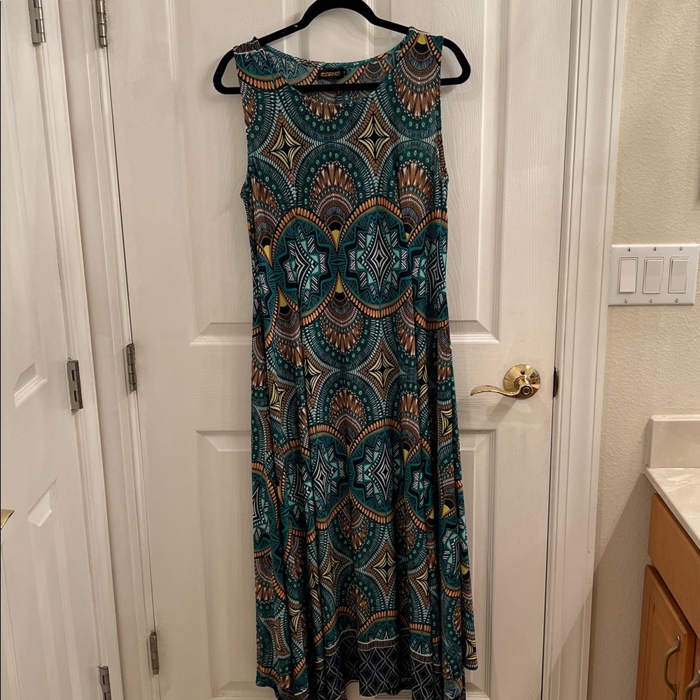 Reborn Teal and Brown Geometric Maxi Dress